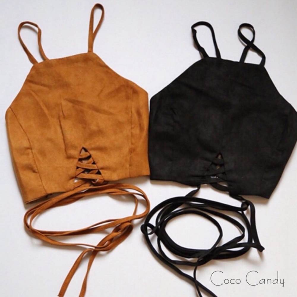 🆕Suede Bohemian Brown Crop Top - Picture 5 of 7